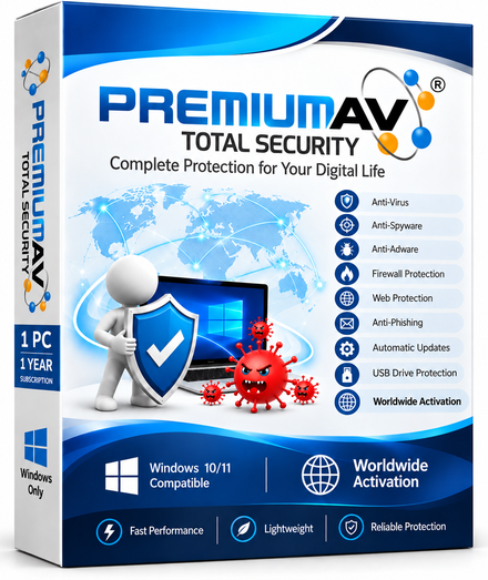 Official PremiumAV Total Security retail box — 1 PC, 1 Year