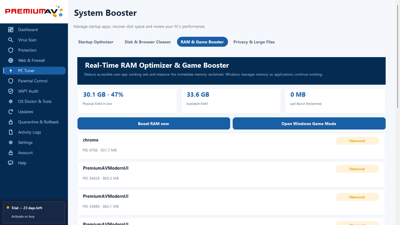PremiumAV RAM & Game Booster