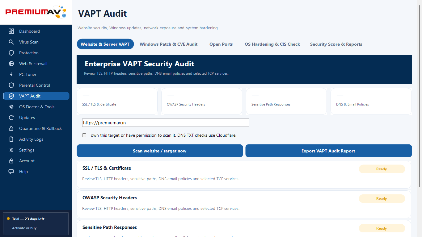 PremiumAV Website & Server VAPT